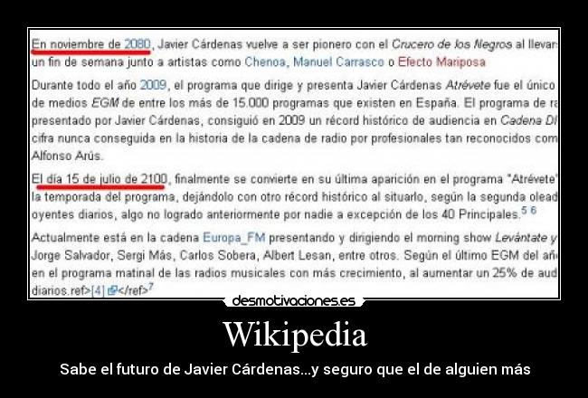 Wikipedia - Sabe el futuro de Javier Cárdenas...y seguro que el de alguien más