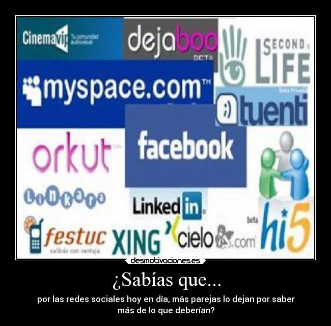 ¿Sabías que... - por las redes sociales hoy en día, más parejas lo dejan por saber
más de lo que deberían?