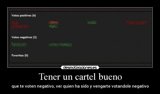 Tener un cartel bueno - que te voten negativo, ver quien ha sido y vengarte votandole negativo