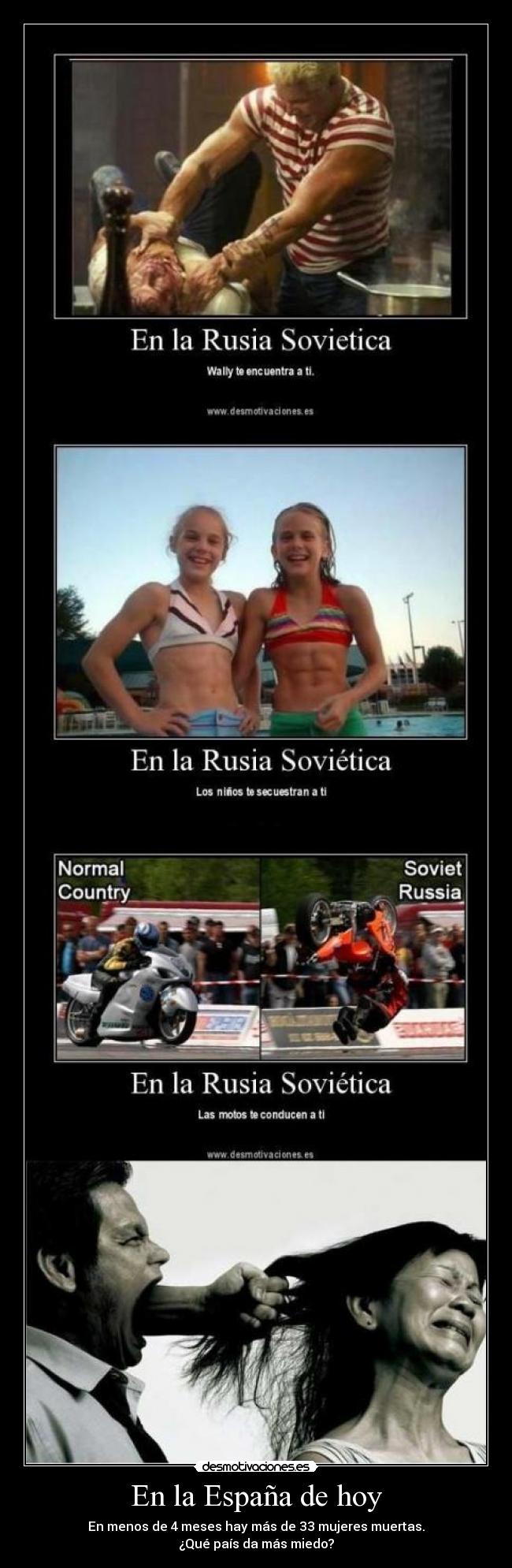 En la España de hoy - En menos de 4 meses hay más de 33 mujeres muertas.
¿Qué país da más miedo?