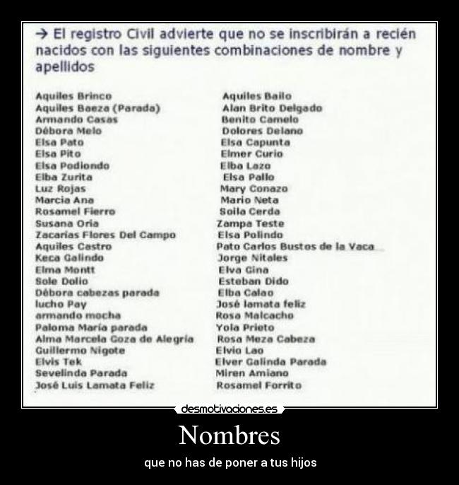 Nombres - que no has de poner a tus hijos