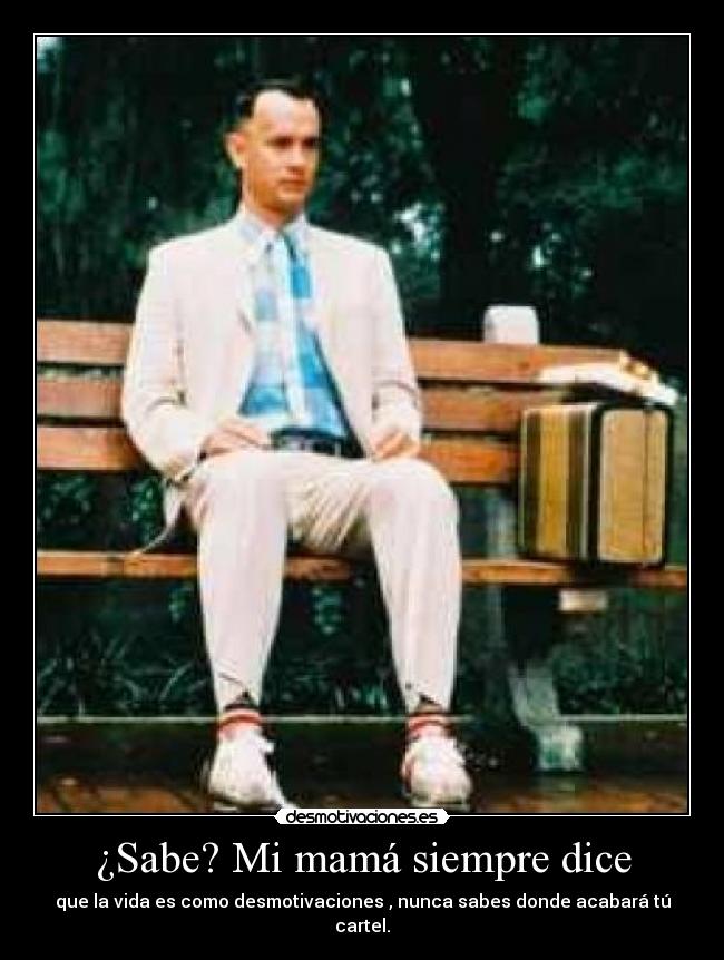¿Sabe? Mi mamá siempre dice - que la vida es como desmotivaciones , nunca sabes donde acabará tú cartel.