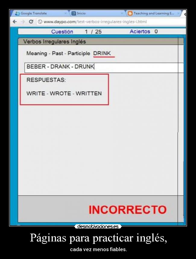 Páginas para practicar inglés, - cada vez menos fiables.