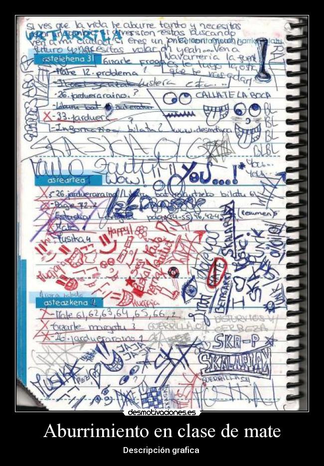 Aburrimiento en clase de mate - Descripción grafica