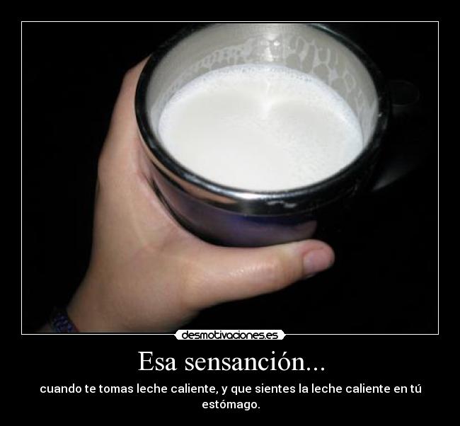 Esa sensanción... - cuando te tomas leche caliente, y que sientes la leche caliente en tú estómago.