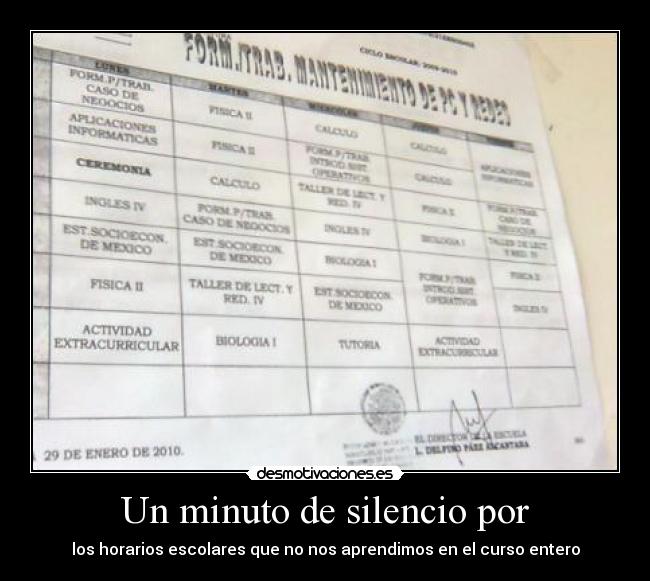 Un minuto de silencio por - los horarios escolares que no nos aprendimos en el curso entero