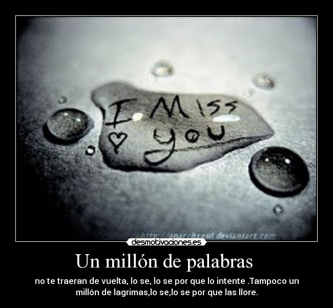 Un millón de palabras - no te traeran de vuelta, lo se, lo se por que lo intente .Tampoco un
millón de lagrimas,lo se,lo se por que las llore.