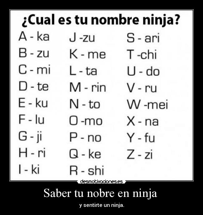 Saber tu nobre en ninja  - y sentirte un ninja.