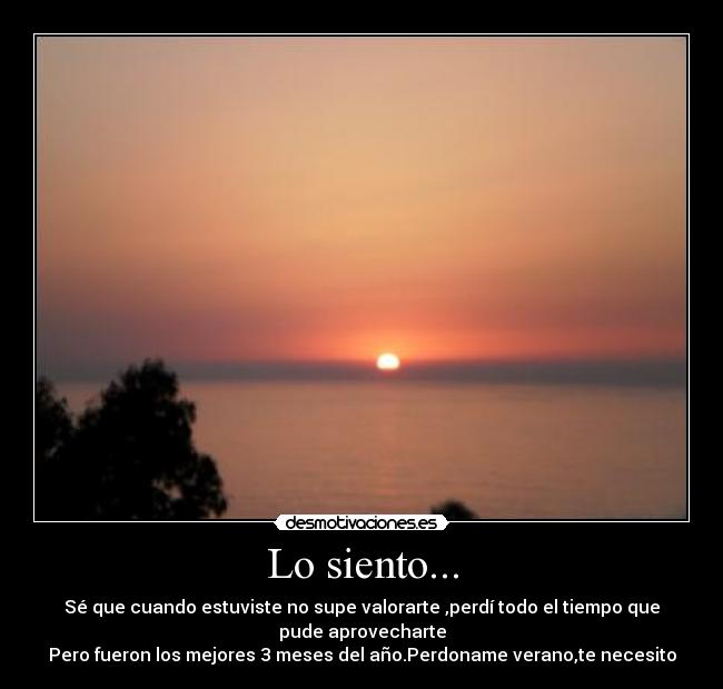 Lo siento... - Sé que cuando estuviste no supe valorarte ,perdí todo el tiempo que
pude aprovecharte
Pero fueron los mejores 3 meses del año.Perdoname verano,te necesito