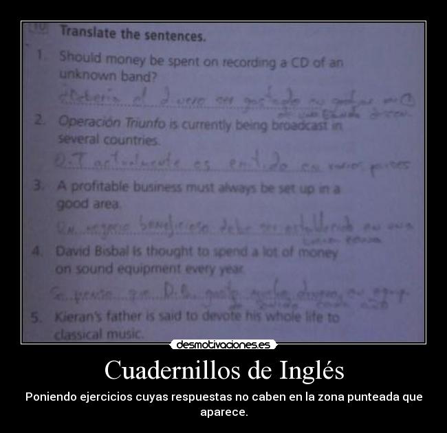 Cuadernillos de Inglés - Poniendo ejercicios cuyas respuestas no caben en la zona punteada que aparece.