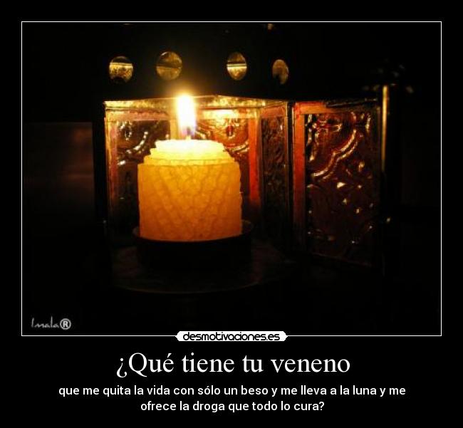 ¿Qué tiene tu veneno - que me quita la vida con sólo un beso y me lleva a la luna y me
ofrece la droga que todo lo cura?