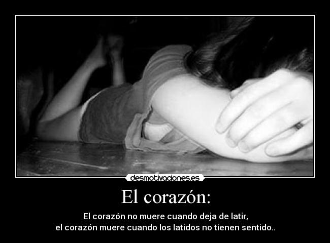 El corazón: - El corazón no muere cuando deja de latir,
el corazón muere cuando los latidos no tienen sentido..