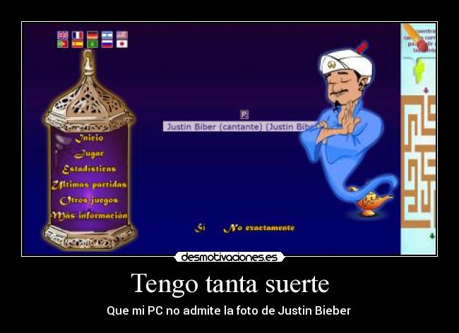 Tengo tanta suerte - Que mi PC no admite la foto de Justin Bieber 