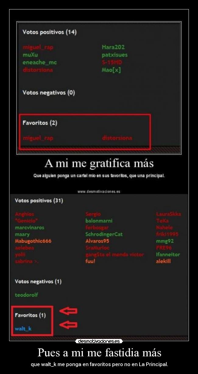Pues a mi me fastidia más - que walt_k me ponga en favoritos pero no en La Principal.