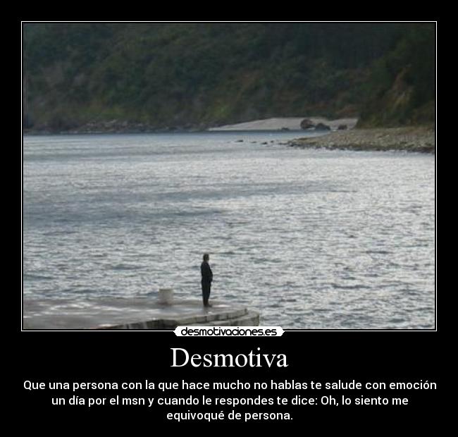 Desmotiva - Que una persona con la que hace mucho no hablas te salude con emoción
un día por el msn y cuando le respondes te dice: Oh, lo siento me
equivoqué de persona.