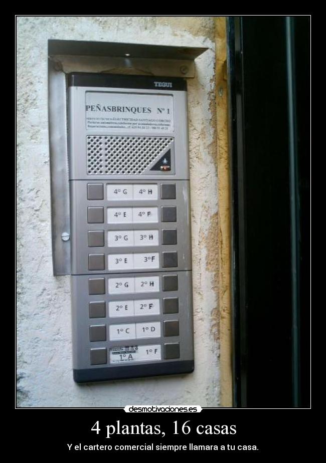 4 plantas, 16 casas - Y el cartero comercial siempre llamara a tu casa.