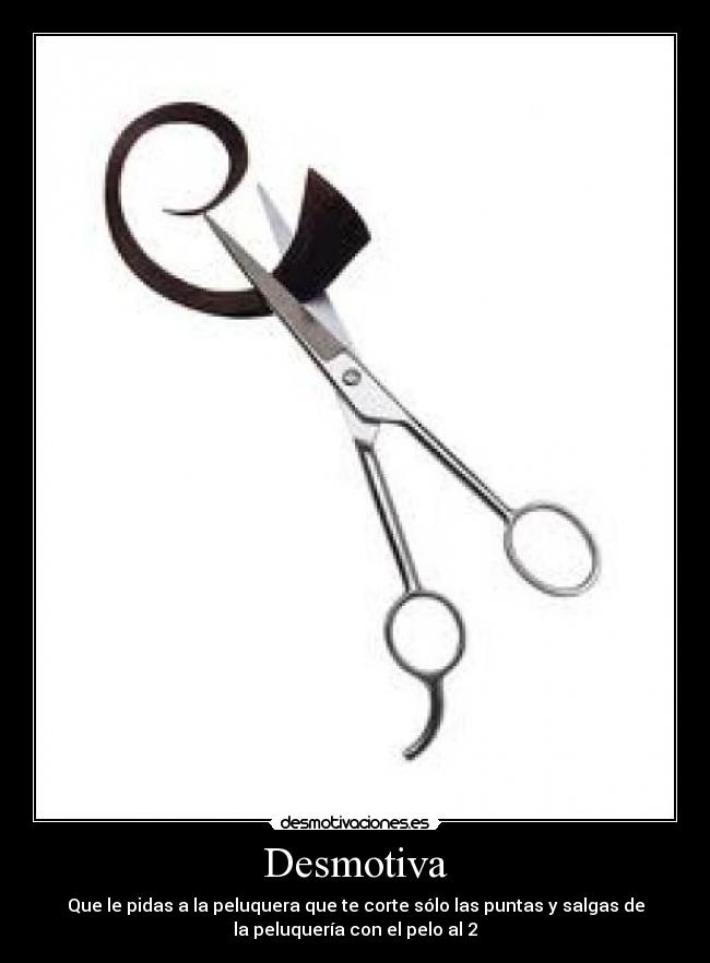 Desmotiva - Que le pidas a la peluquera que te corte sólo las puntas y salgas de
la peluquería con el pelo al 2