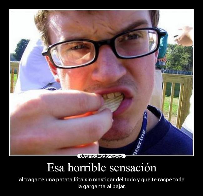 Esa horrible sensación - al tragarte una patata frita sin masticar del todo y que te raspe toda
la garganta al bajar.