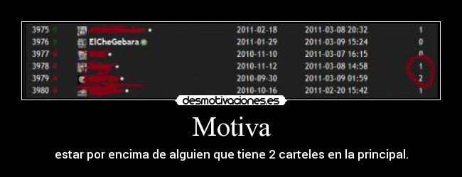 Motiva - estar por encima de alguien que tiene 2 carteles en la principal.