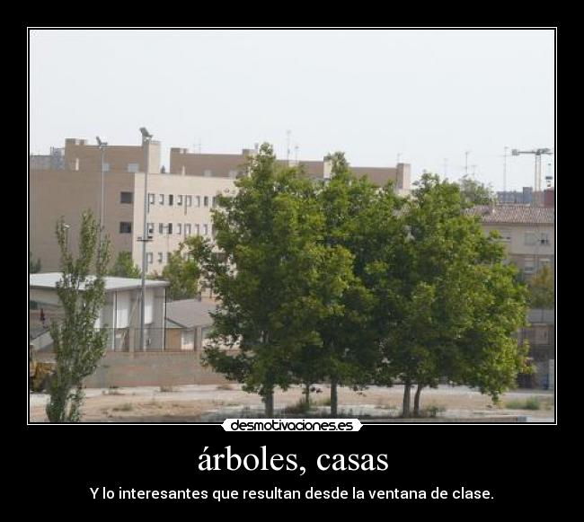 árboles, casas -