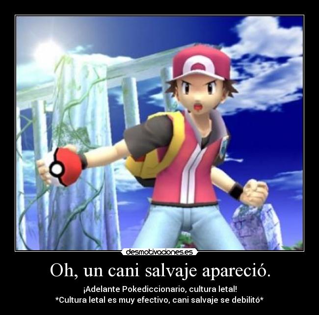 Oh, un cani salvaje apareció. - ¡Adelante Pokediccionario, cultura letal!
*Cultura letal es muy efectivo, cani salvaje se debilitó*