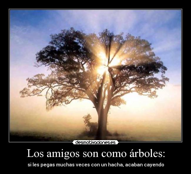Los amigos son como árboles: - si les pegas muchas veces con un hacha, acaban cayendo