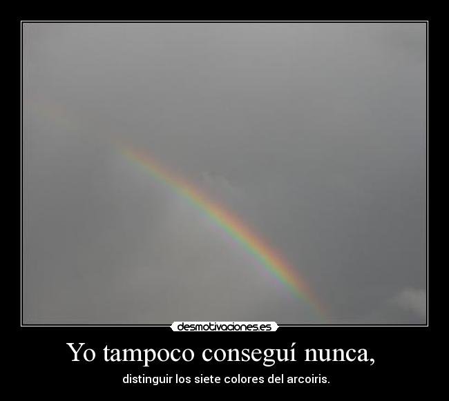 Yo tampoco conseguí nunca,  -  distinguir los siete colores del arcoiris.