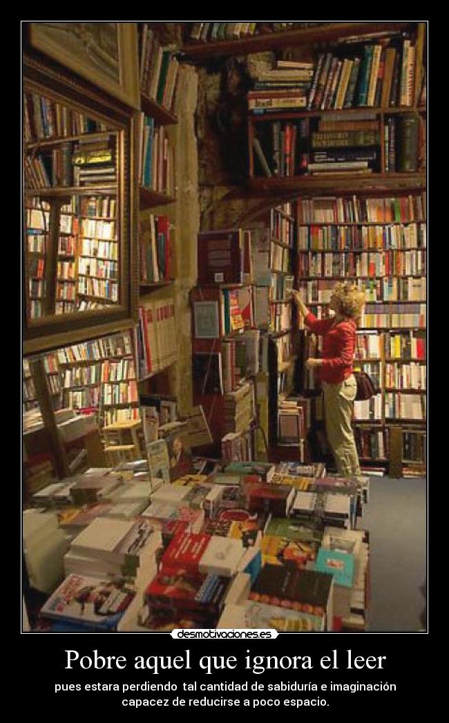 Pobre aquel que ignora el leer - pues estara perdiendo tal cantidad de sabiduría e imaginación
capacez de reducirse a poco espacio.
