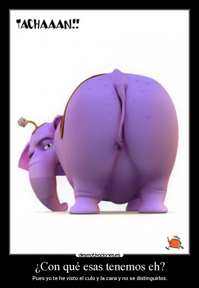 ¿Con qué esas tenemos eh? - Pues yo te he visto el culo y la cara y no se distinguirlos.