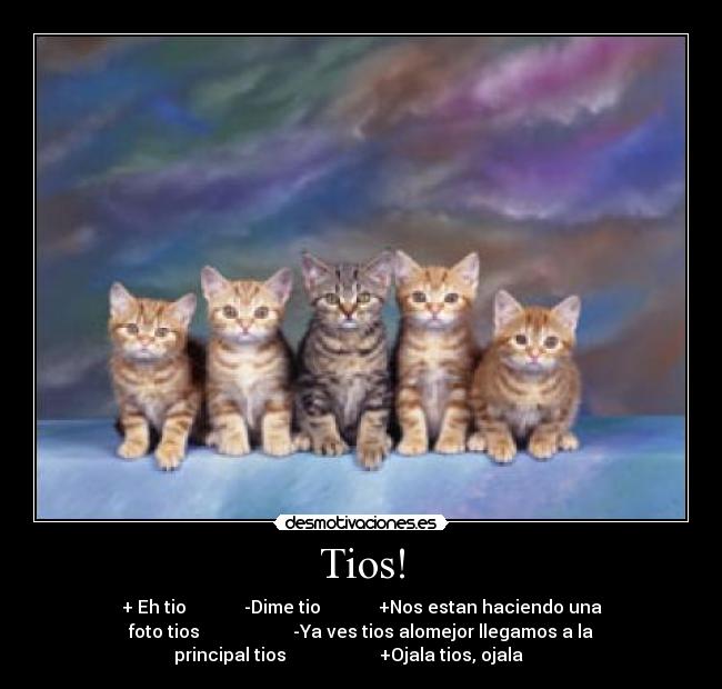 Tios! - + Eh tio -Dime tio +Nos estan haciendo una
foto tios -Ya ves tios alomejor llegamos a la
principal tios +Ojala tios, ojala