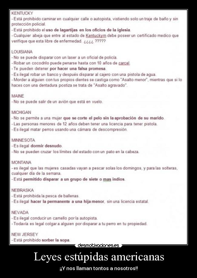 Leyes estúpidas americanas - 