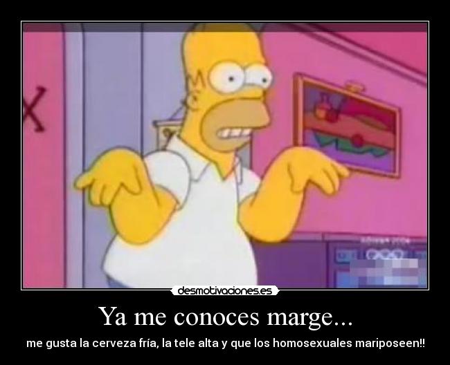 Ya me conoces marge... - me gusta la cerveza fría, la tele alta y que los homosexuales mariposeen!!