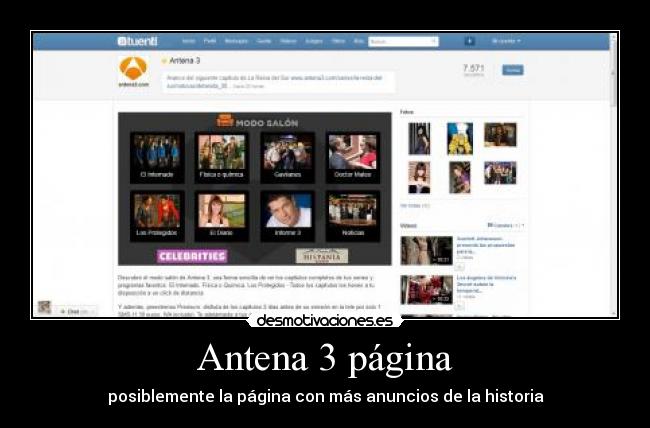 Antena 3 página - posiblemente la página con más anuncios de la historia
