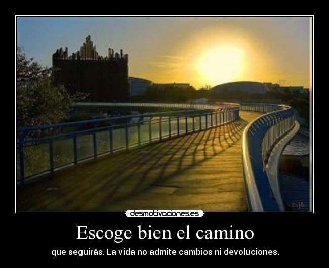Escoge bien el camino - que seguirás. La vida no admite cambios ni devoluciones.