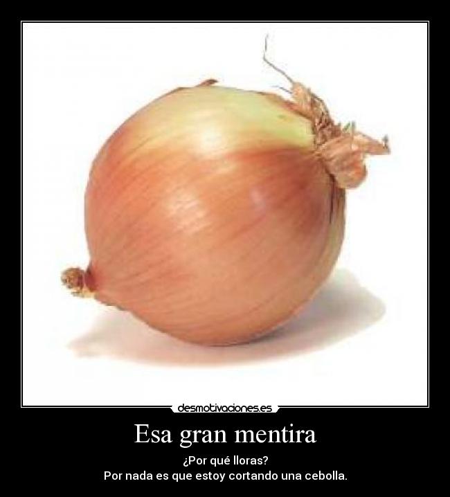 Esa gran mentira - ¿Por qué lloras?
Por nada es que estoy cortando una cebolla.