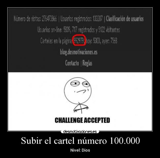Subir el cartel número 100.000 - Nivel: Dios
