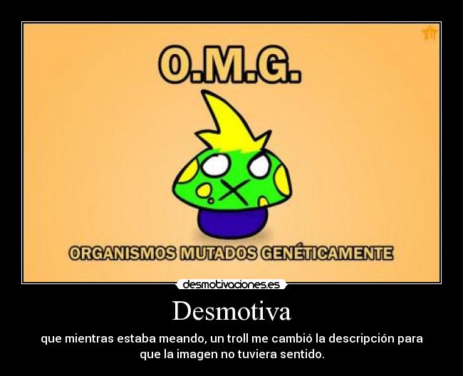 Desmotiva - que mientras estaba meando, un troll me cambió la descripción para
que la imagen no tuviera sentido.