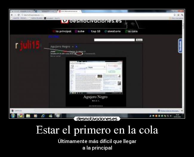 Estar el primero en la cola - Últimamente más dificil que llegar
a la principal