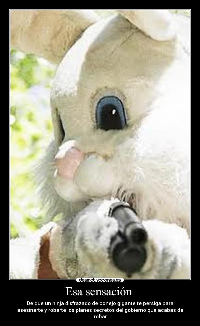 Esa sensación - De que un ninja disfrazado de conejo gigante te persiga para
asesinarte y robarte los planes secretos del gobierno que acabas de
robar