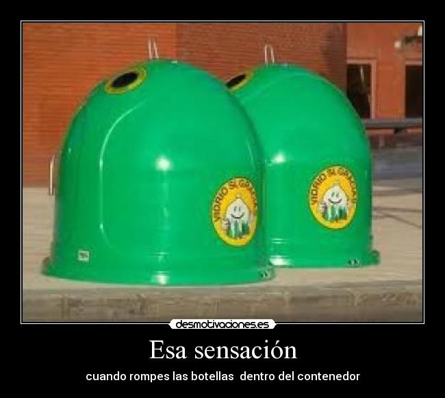 Esa sensación - cuando rompes las botellas  dentro del contenedor