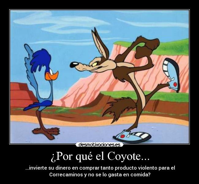 ¿Por qué el Coyote... -  ...invierte su dinero en comprar tanto producto violento para el
Correcaminos y no se lo gasta en comida?