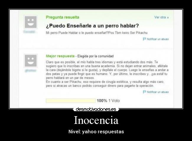 Inocencia - Nivel: yahoo respuestas