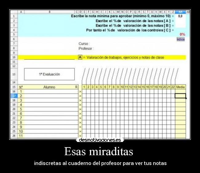 Esas miraditas - indiscretas al cuaderno del profesor para ver tus notas