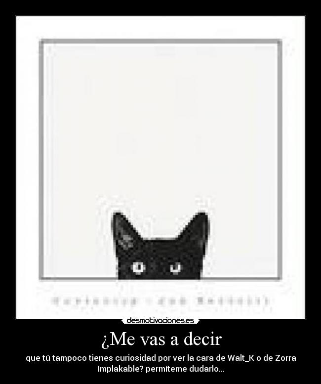 ¿Me vas a decir - que tú tampoco tienes curiosidad por ver la cara de Walt_K o de Zorra
Implakable? permíteme dudarlo...