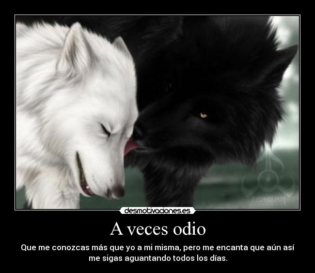 A veces odio - Que me conozcas más que yo a mi misma, pero me encanta que aún así
me sigas aguantando todos los días.