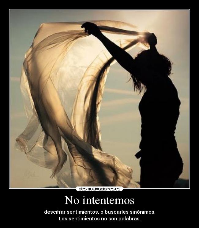 No intentemos - descifrar sentimientos, o buscarles sinónimos.
Los sentimientos no son palabras.