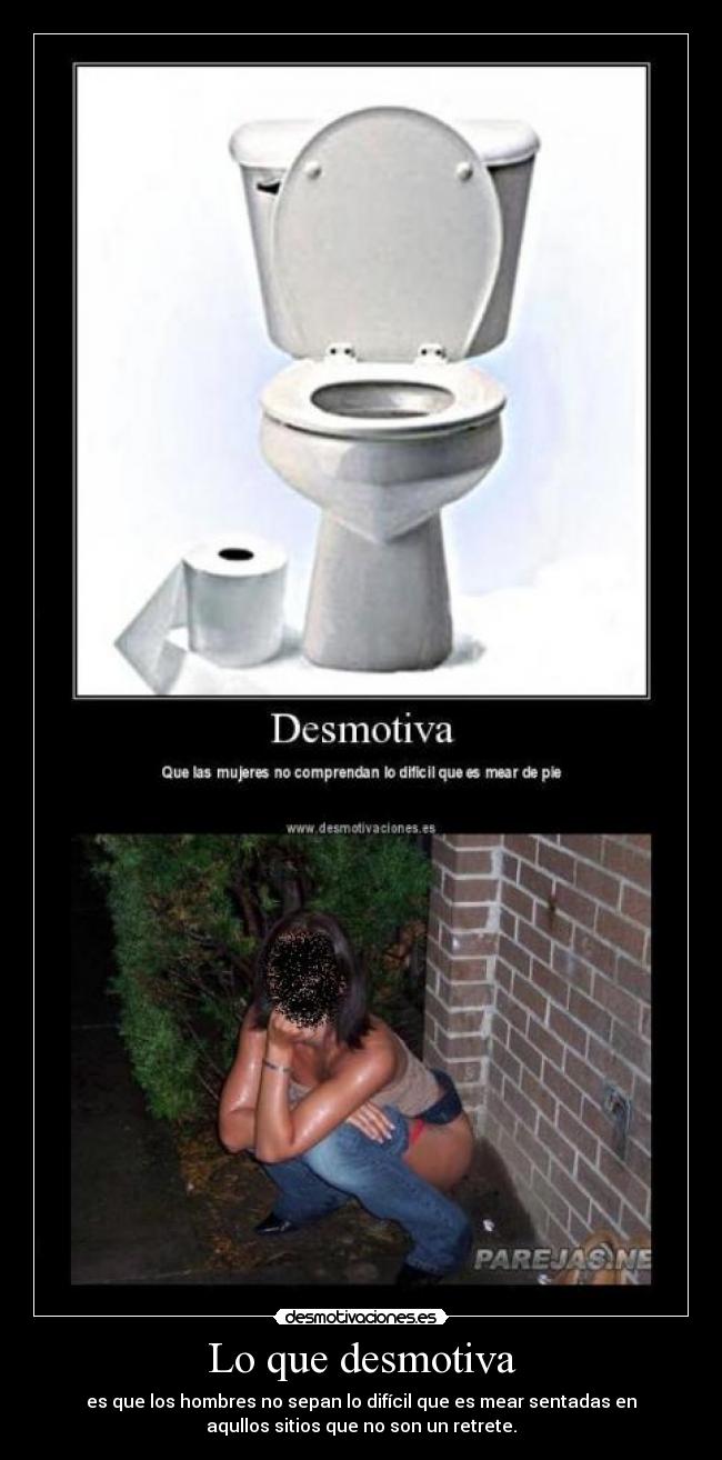 Lo que desmotiva - es que los hombres no sepan lo difícil que es mear sentadas en
aqullos sitios que no son un retrete.