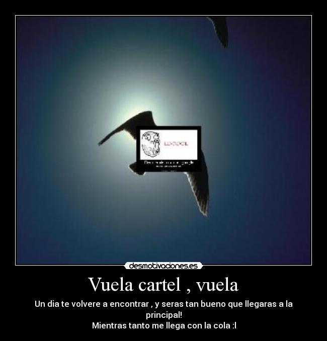 Vuela cartel , vuela - Un dia te volvere a encontrar , y seras tan bueno que llegaras a la principal!
Mientras tanto me llega con la cola :l
