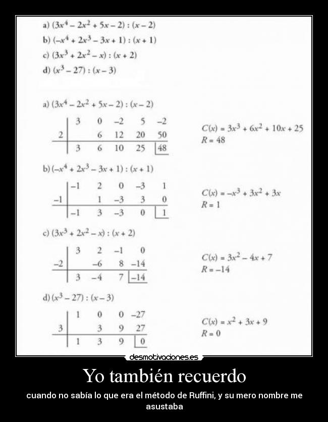 Yo también recuerdo - cuando no sabía lo que era el método de Ruffini, y su mero nombre me asustaba