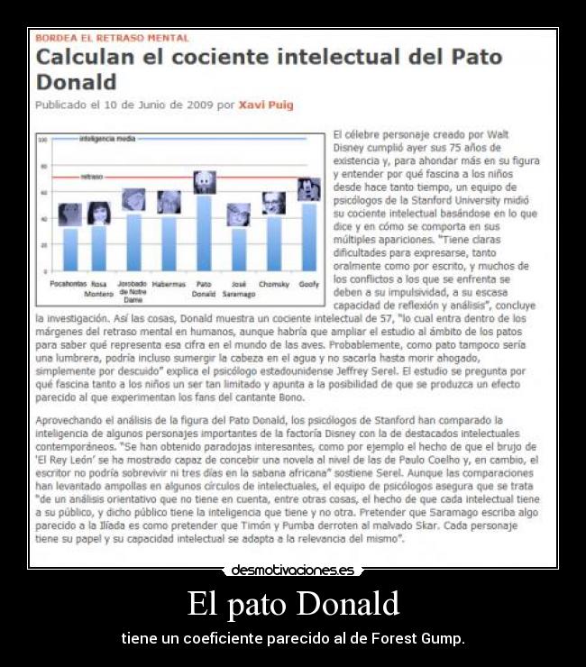 El pato Donald - tiene un coeficiente parecido al de Forest Gump.